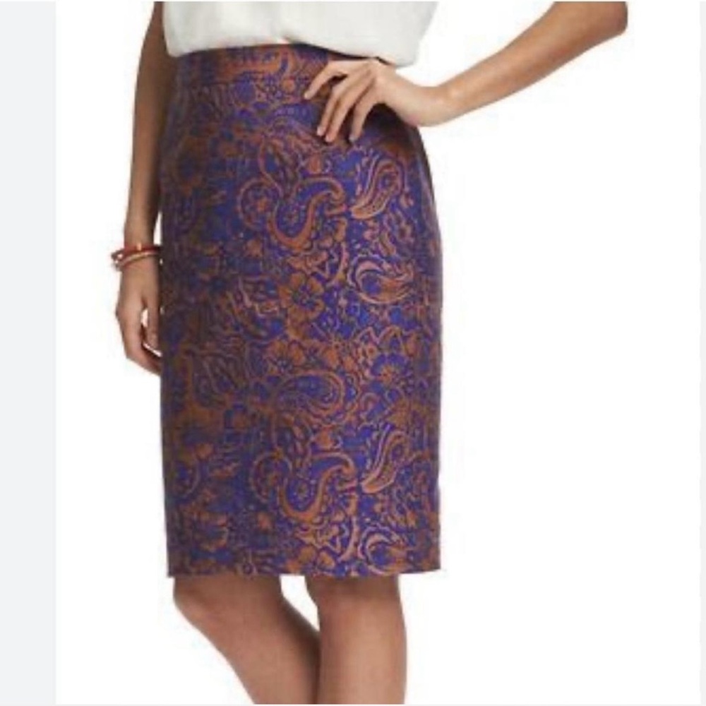 Ann Taylor LOFT Blue Brown Paisley Pencil Skirt